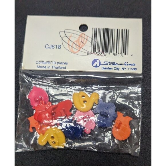 Streamline Crafty Colorful Buttons 10 Pieces Animal Lion Pig Duck Hippo Elephant - Picture 2 of 4